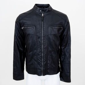 Calvin Klein Jet Black Faux Leather MotoJacket